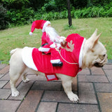 Dog Christmas clothes Santa Claus riding a deer